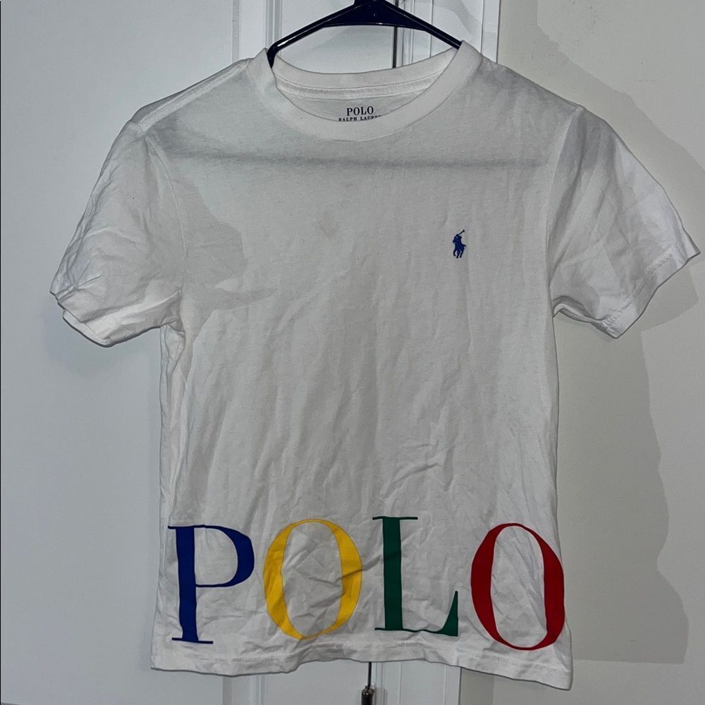 White Rainbow Letter Polo Ralph Lauren Boys Youth White Pony SS t shirt S 8 Kids